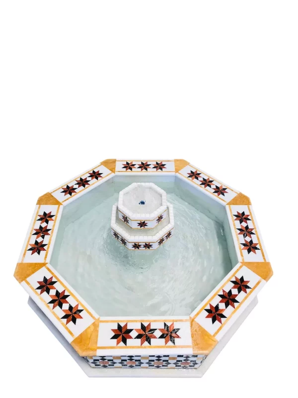 981 Octagonal Damascene water fountain handmade from natural marble mosaic
