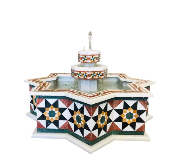 754 Damascus star shaped water fountain made of natural marble mosaic
