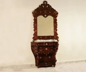 Vintage Wood Console Table | Elegant Walnut Wood & Mother of Pearls