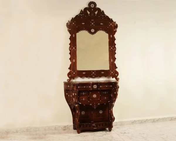 IMG-20250307-WA0009 Vintage Wood Console Table | Elegant Walnut Wood & Mother of Pearls