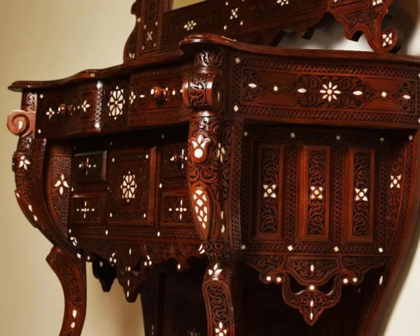 IMG-20250307-WA0016 Vintage Wood Console Table | Elegant Walnut Wood & Mother of Pearls