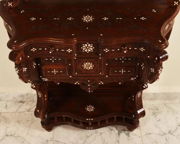 IMG-20250307-WA0021 Vintage Wood Console Table | Elegant Walnut Wood & Mother of Pearls