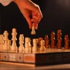 Wooden Chess set- BACKGAMMON PIECES -Folding chess Board, with closing lid Mosaic handmade