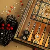 Wooden Chess set- BACKGAMMON PIECES -Folding chess Board, with closing lid Mosaic handmade