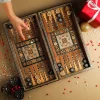Wooden Chess set- BACKGAMMON PIECES -Folding chess Board, with closing lid Mosaic handmade