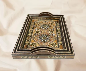 Handmade mosaic rectangular tray set inlaid with mother-of-pearl