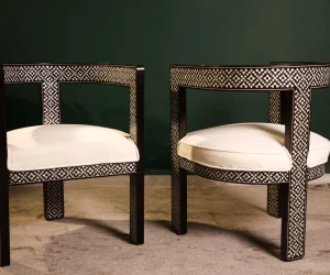 Handmade black chair set inlaid with natural mother-of-pearl (Diamond)