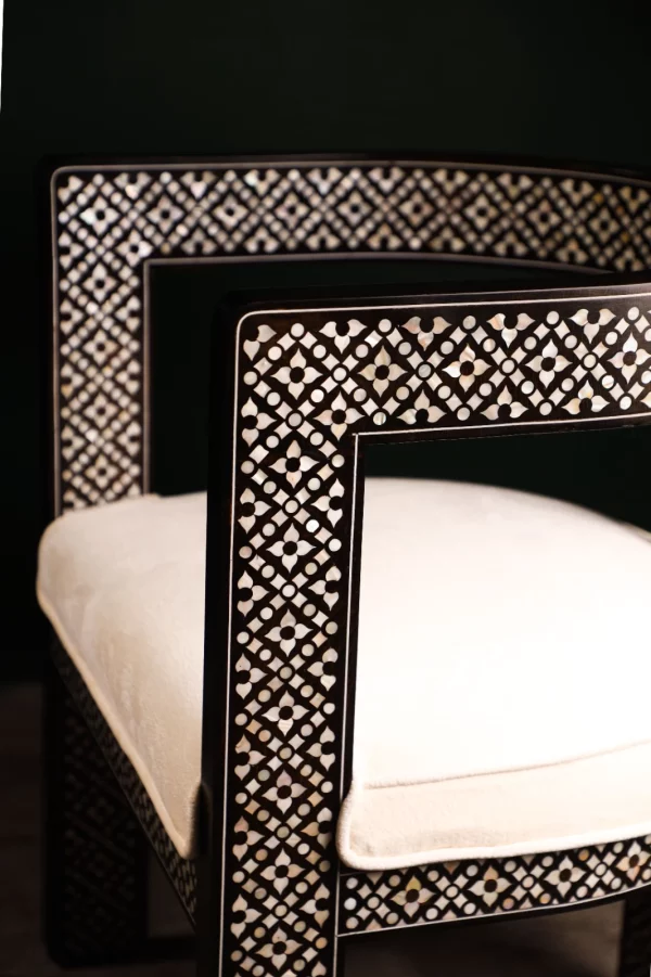 IMG-20250417-WA0050 Handmade black chair set inlaid with natural mother-of-pearl (Diamond)