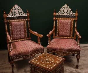 Luxury handmade Damascene living room set inlaid with natural pearls (Damascus)