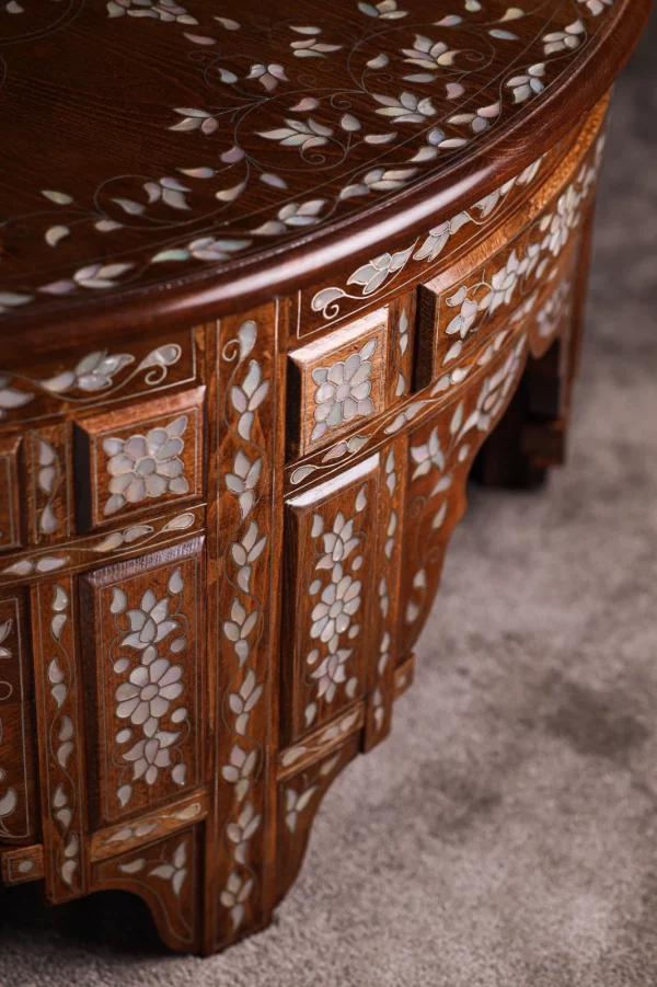 IMG-20250417-WA0100 Handmade round wooden table inlaid with natural mother-of-pearl