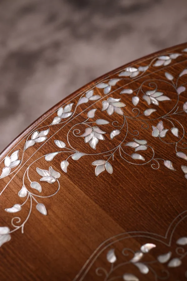 IMG-20250417-WA0101 Handmade round wooden table inlaid with natural mother-of-pearl